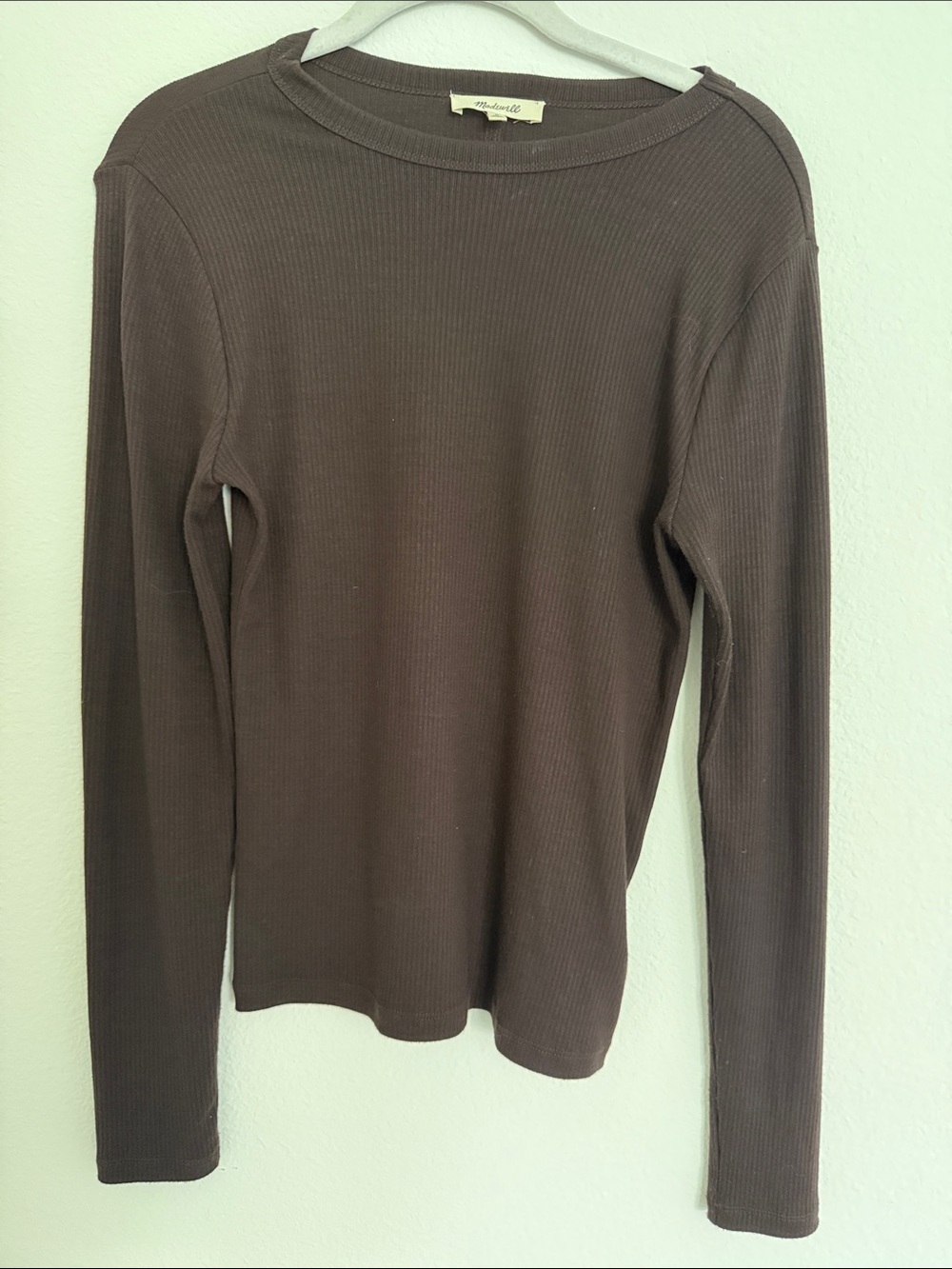 Madewell Women's Long Sleeve Ribbed Crewneck Top - Brown